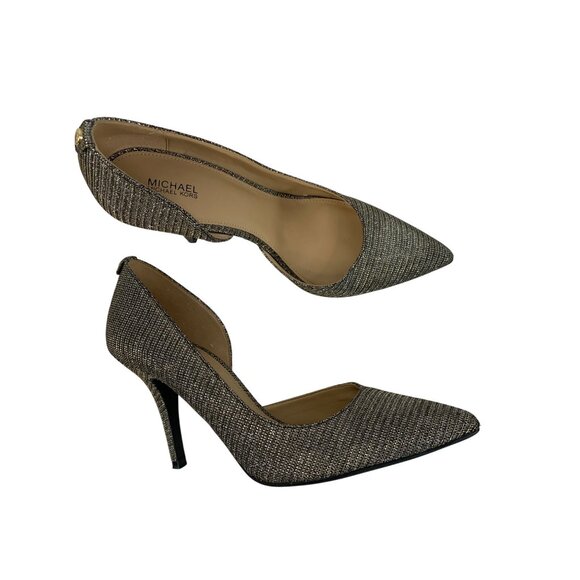 Michael Kors Metallic D'Orsay Heels Size 10M Knit Textile Sparkle 8762 Shoes - Picture 1 of 11